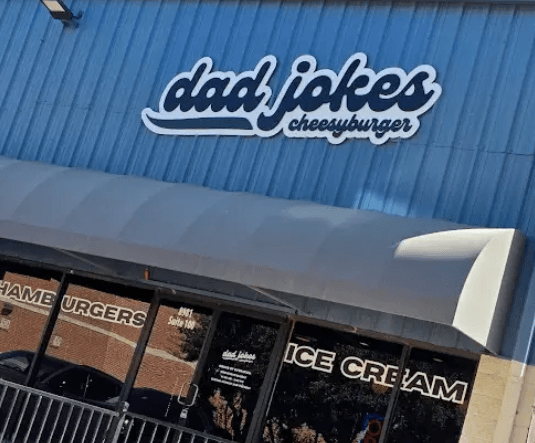 Dad Jokes Cheesy Burger on Frisco Main Street Texas